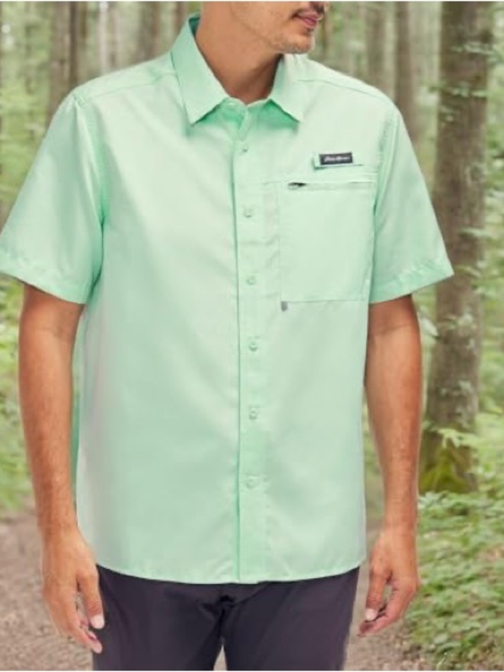 Men’s Eddie Bauer Tech Woven Short-Sleeve Mint Green Button-Down Size Large